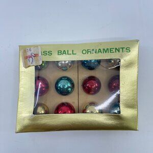vintage miniture 20mm glass ornaments set of 12 assorted colors In original box